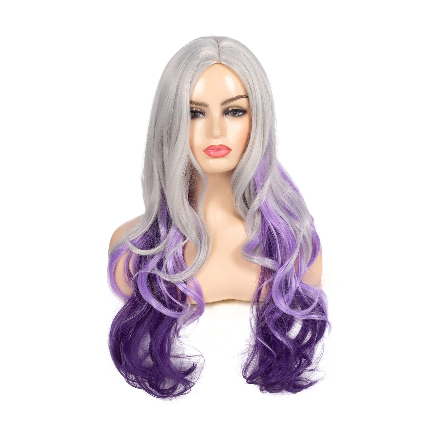 Beweig ombre grey to purple wig color gradient for bold cosplay looks.