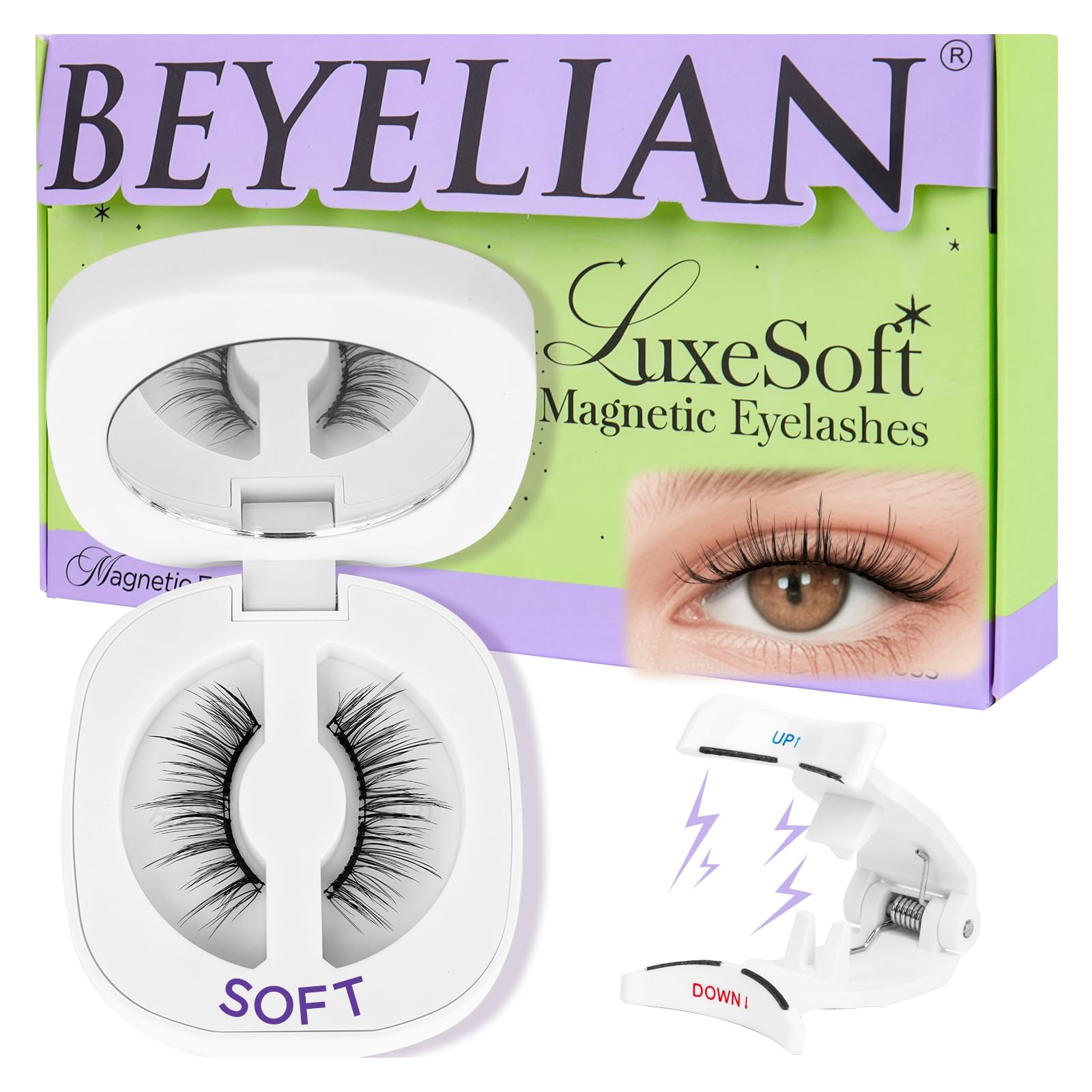 BEYELIAN magnetic eyelashes with applicator kit closeup shows soft magnets for comfortable all-day wear