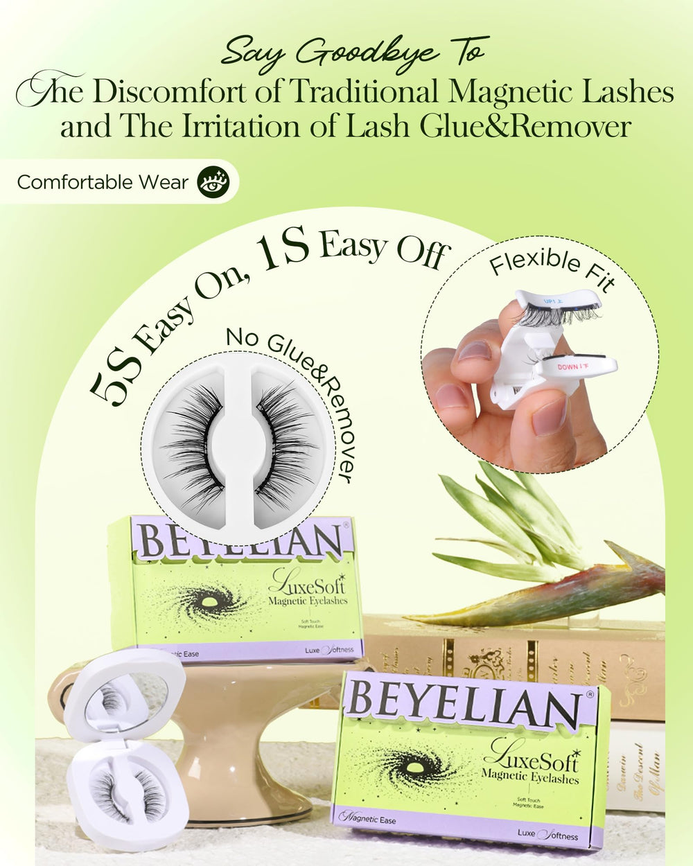BEYELIAN magnetic eyelashes band detail highlights ultra-thin magnets for secure, light-weight fit