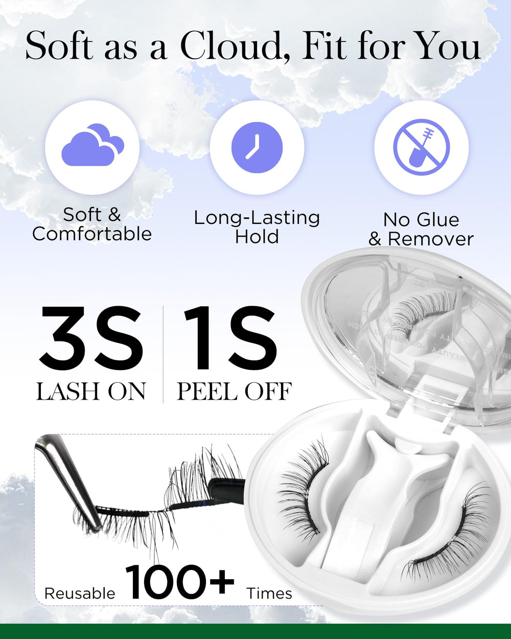 BEYELIAN soft magnetic strip close-up showing comfortable lash wear