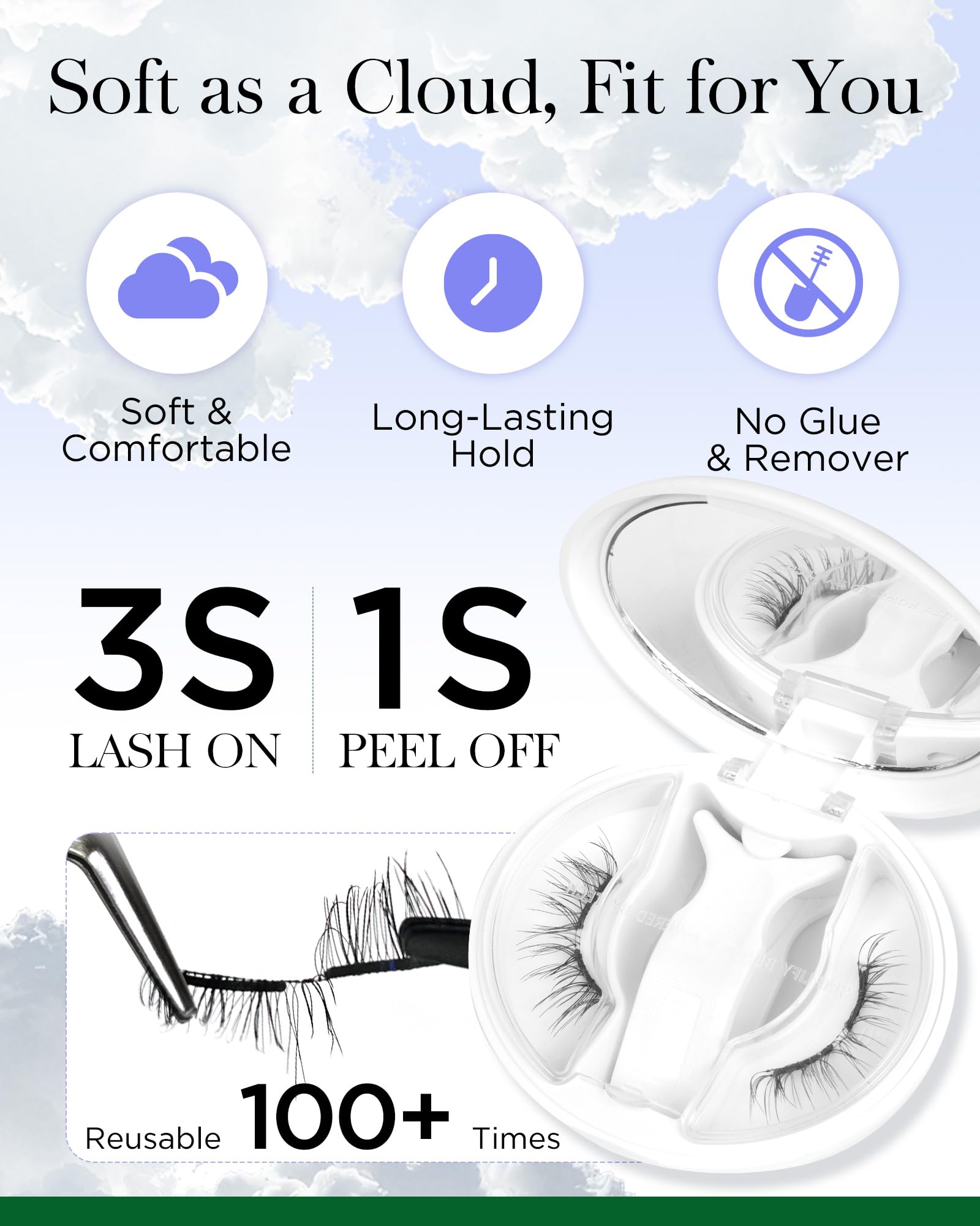 BEYELIAN soft magnetic strip lashes hug the lash line for comfort.