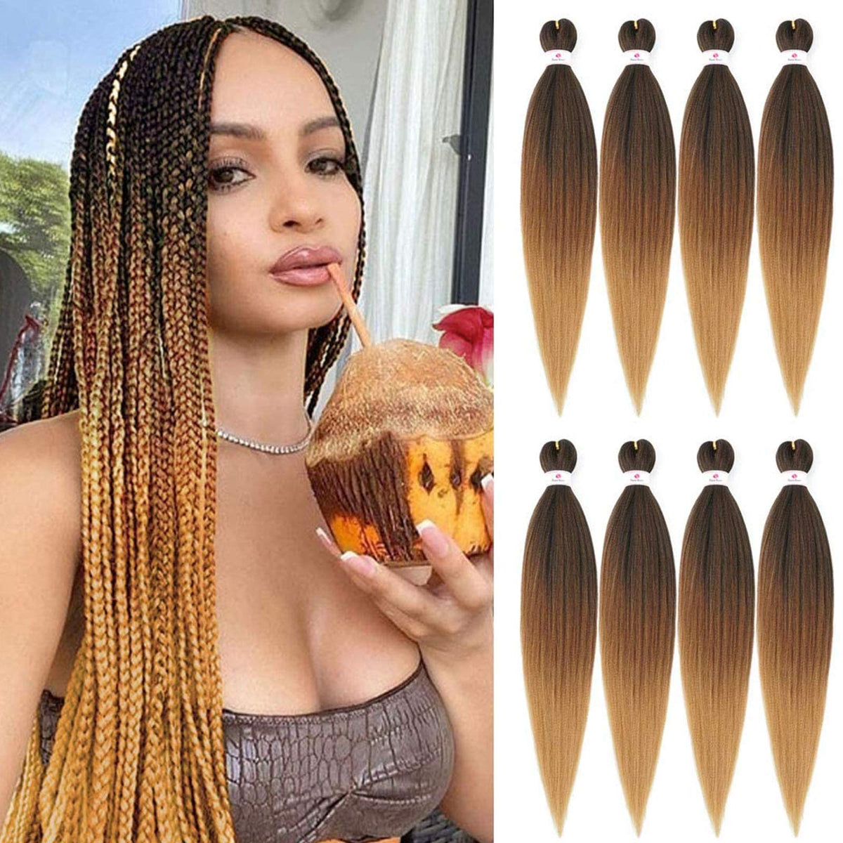 Beyond Beauty pre-stretched braids in ombre yaki texture for quick, natural-looking styling.