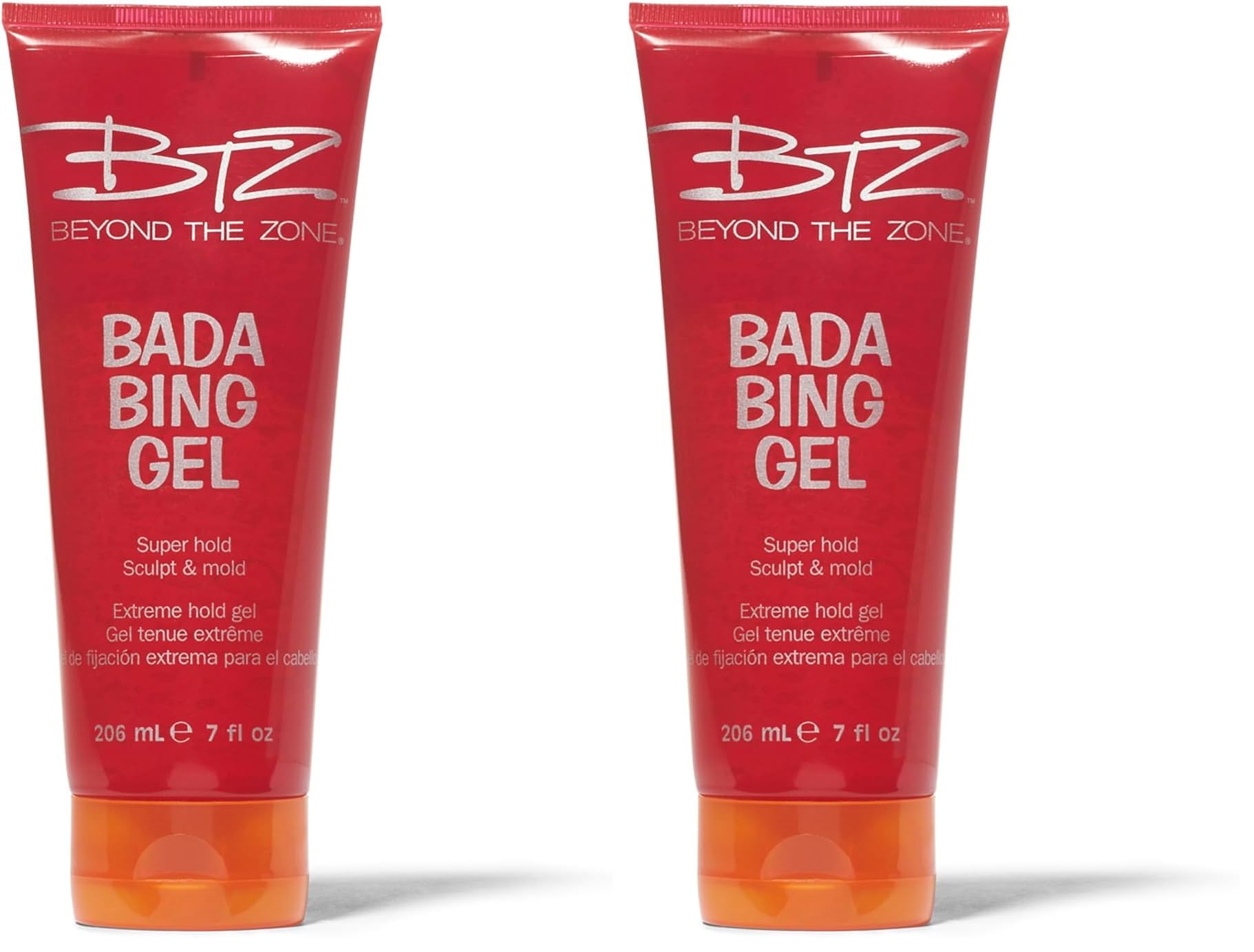 Beyond the Zone Bada Bing Extreme Hold Gel bottle close-up showing long-lasting hold on all hair types
