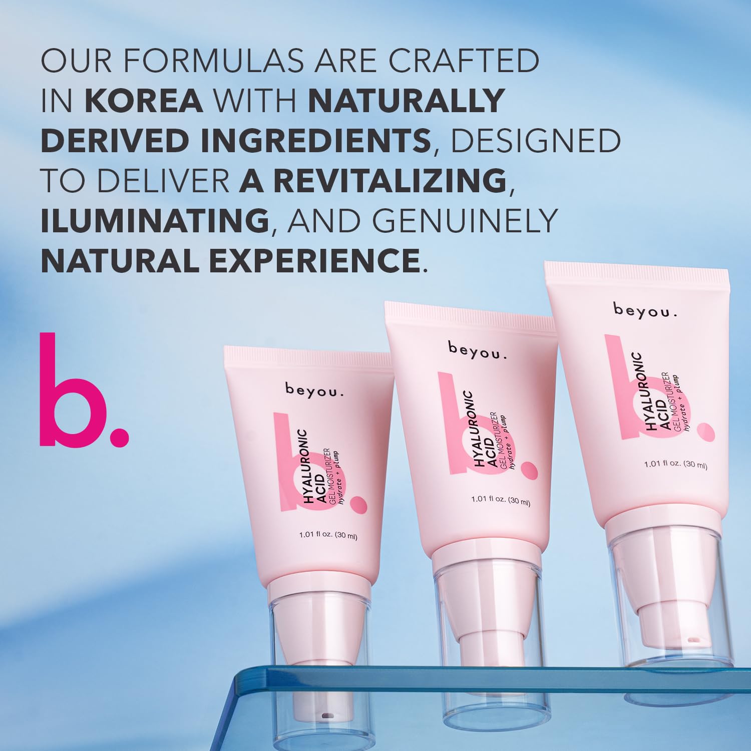 Beyou Hyaluronic Acid Gel Moisturizer in use provides plump, refreshed skin look