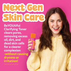 BeYoutiful Clarifying Toner ingredients panel shows vegan, cruelty-free formula