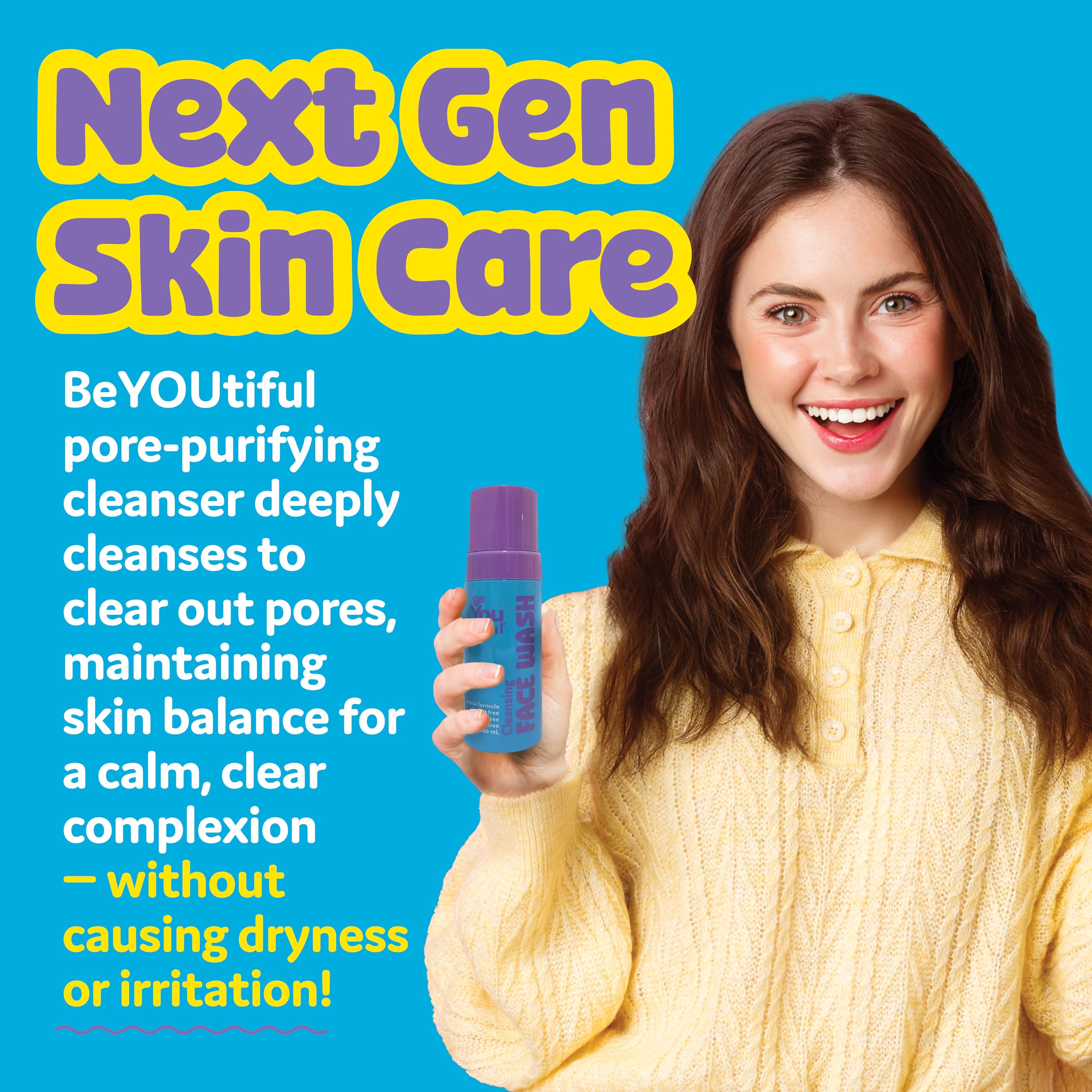 BeYOUtiful cleansing face wash in a rinsing session demonstrates fresh skin result.