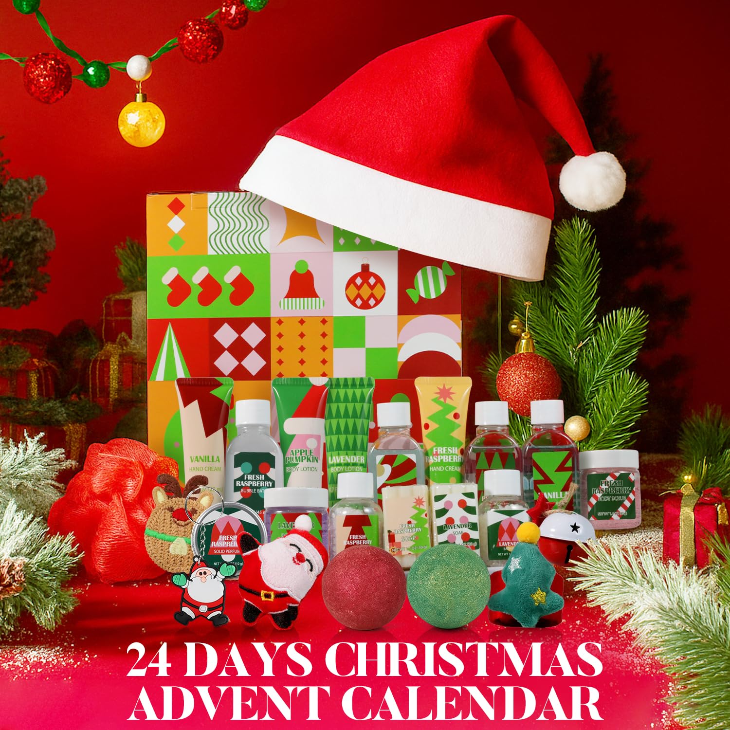 BFFLOVE holiday surprises box showing illustrated packaging and festive goodies.