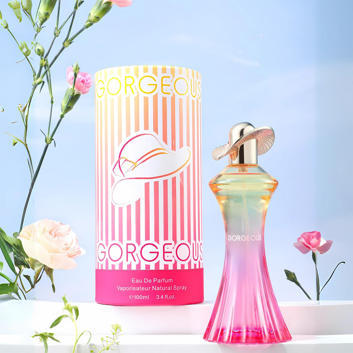 Bharara Gorgeous eau de parfum bottle on vanity for daily elegance.