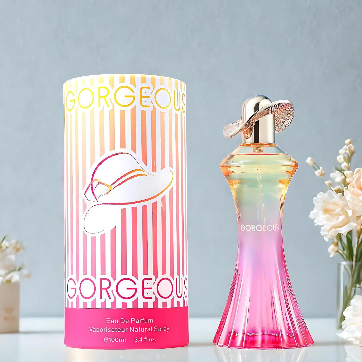 Bharara Gorgeous fragrance on a shelf ready for gifting.