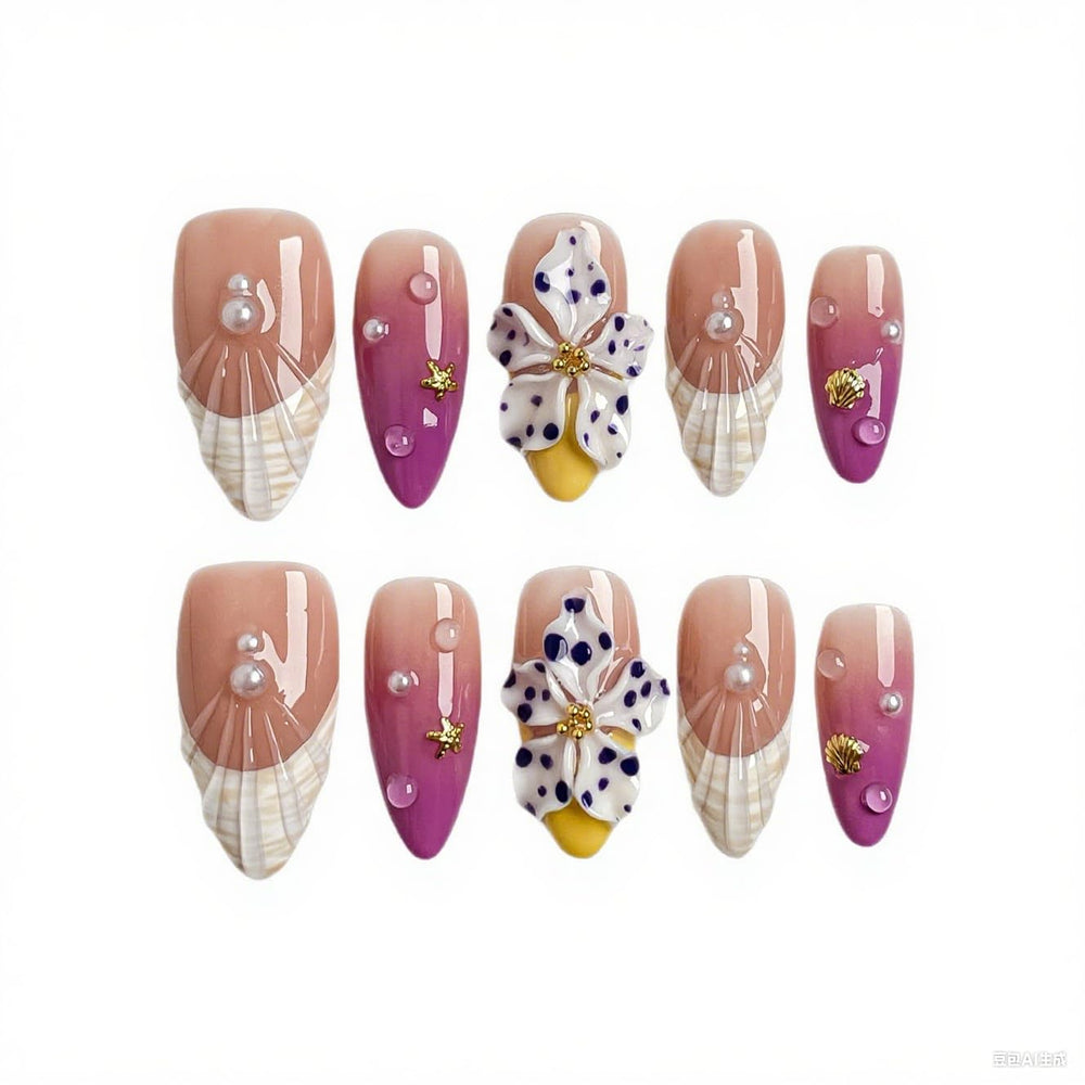 BHOOKA 3D white flower design nails add eye-catching detail