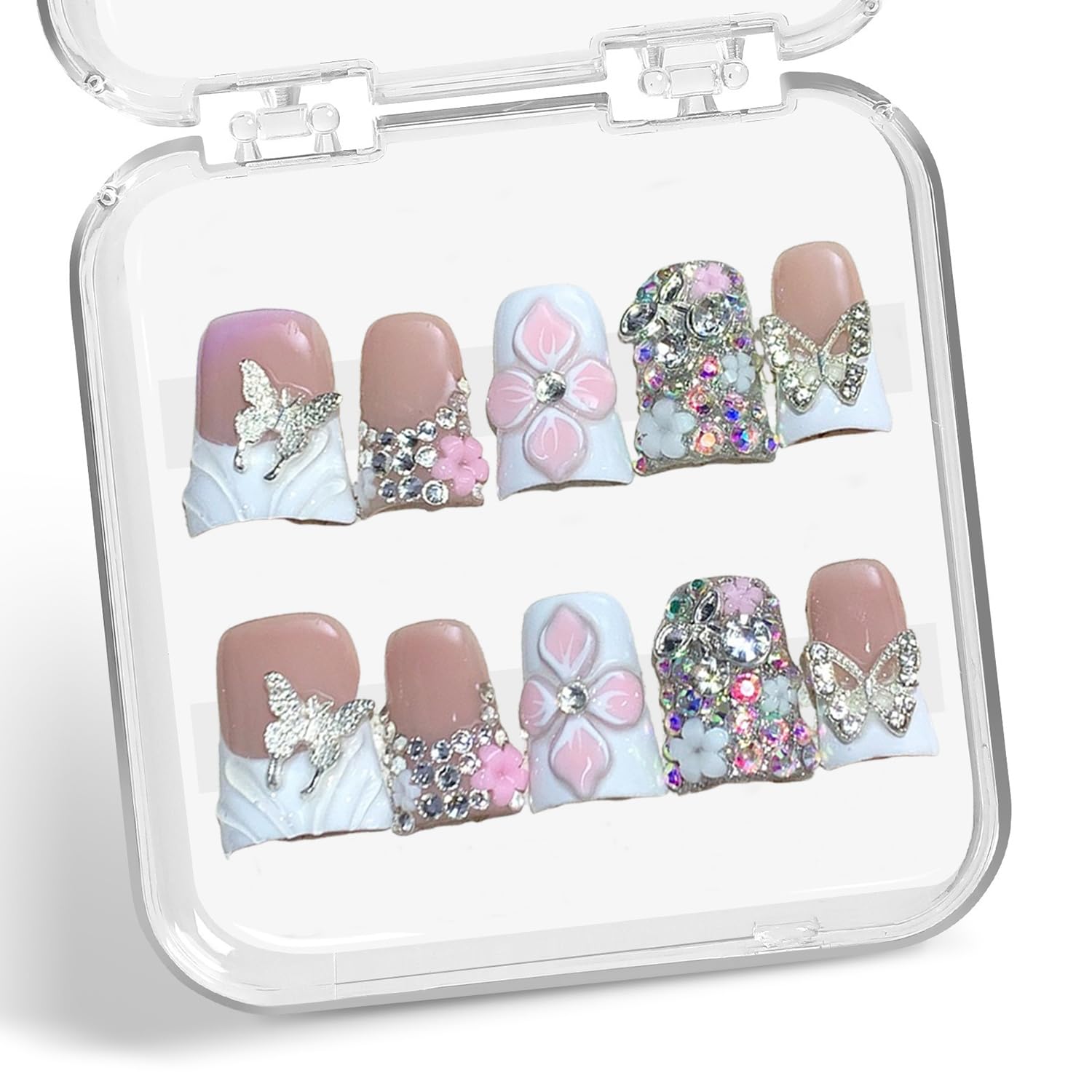 BHOOKA nails feature butterfly embossing for a delicate, eye-catching manicure.