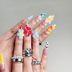 BHOOKA Flower Press on Nails almond medium shape for comfortable wear.