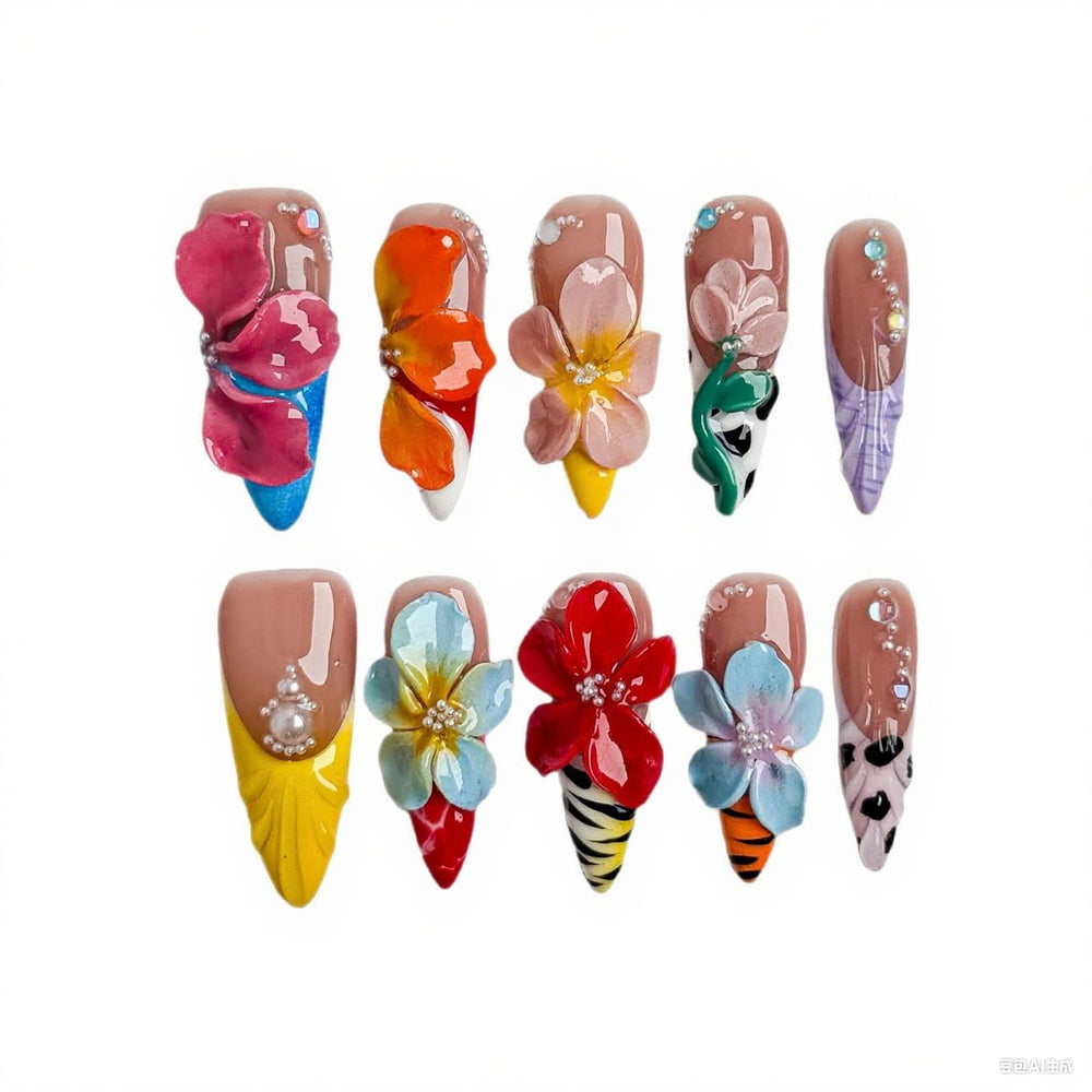 BHOOKA Flower Press on Nails full-cover adhesive for quick, secure application.