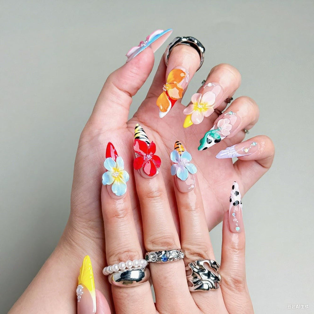 BHOOKA Flower Press on Nails with rhinestone detail for subtle sparkle.
