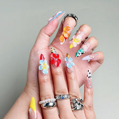 BHOOKA Flower Press on Nails with rhinestone detail for subtle sparkle.