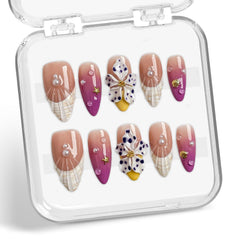 BHOOKA flower press-on nails with purple gradient for a stylish at-home manicure