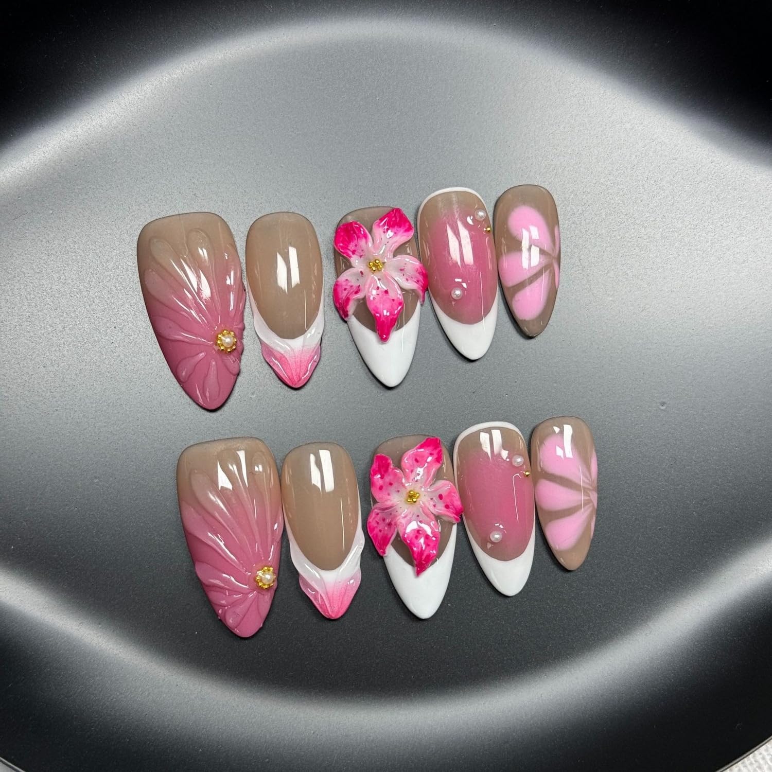 BHOOKA handmade press-on nails in medium almond shape for quick, salon-like manicures.