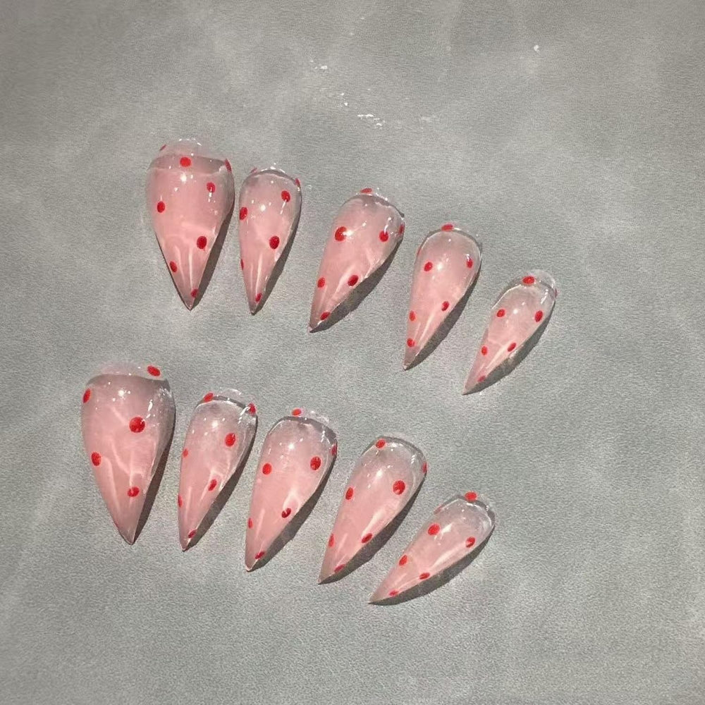 BHOOKA handmade press-on nails in red polka dot eagle claw for a bold manicure