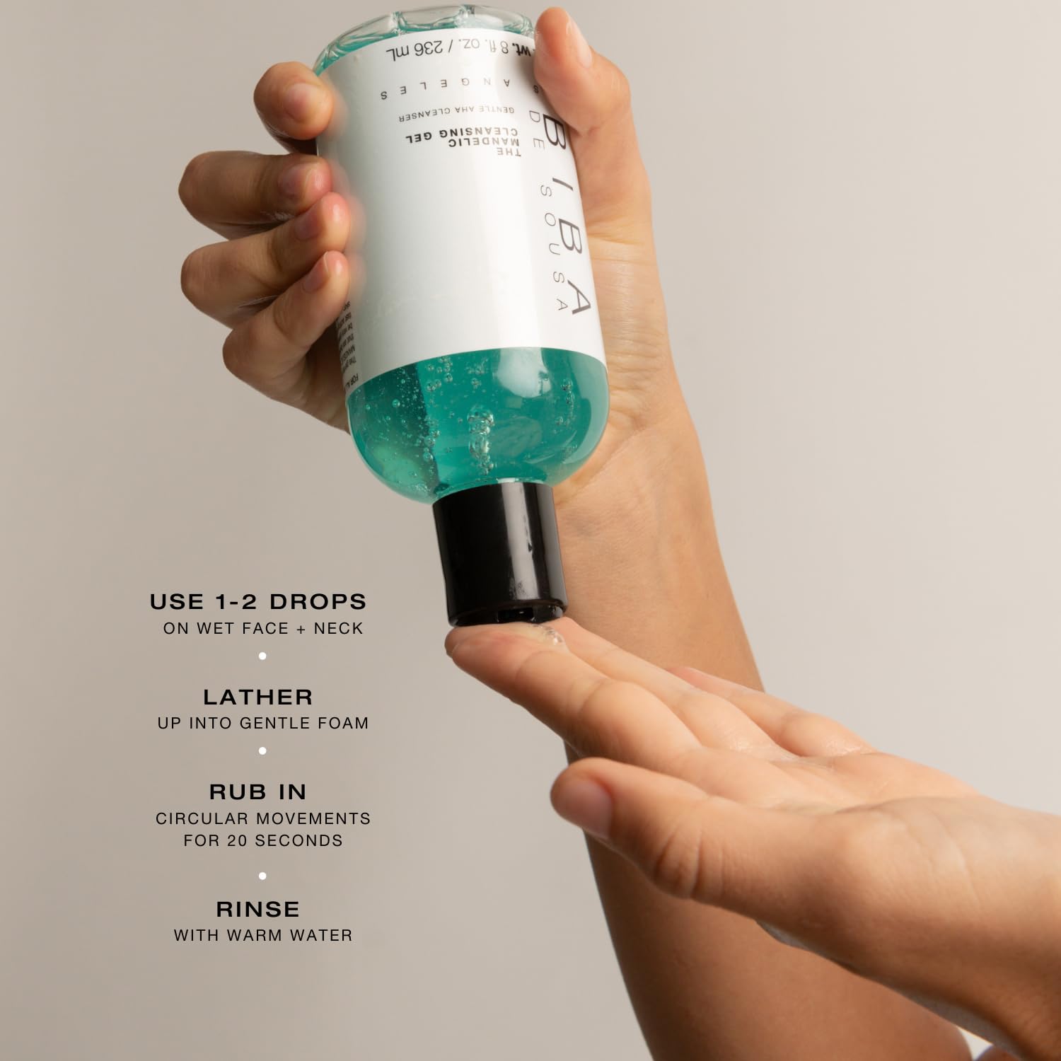 Biba De Sousa goldenseal and hops extracts panel highlights soothing, anti-irritant ingredients.