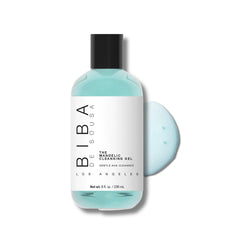 Biba De Sousa Mandelic Cleansing Gel bottle shows gentle foaming action for all skin types.
