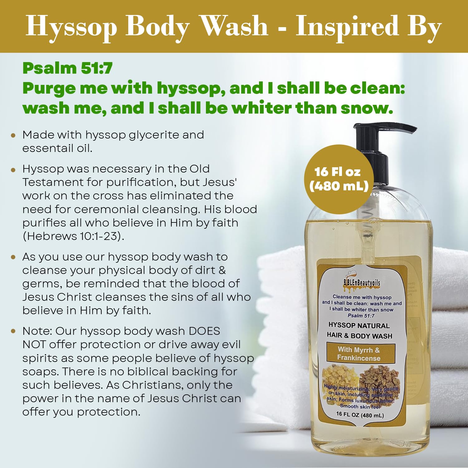 Organic oils ingredients panel from BIBLE N Beautyoils Hyssop Wash