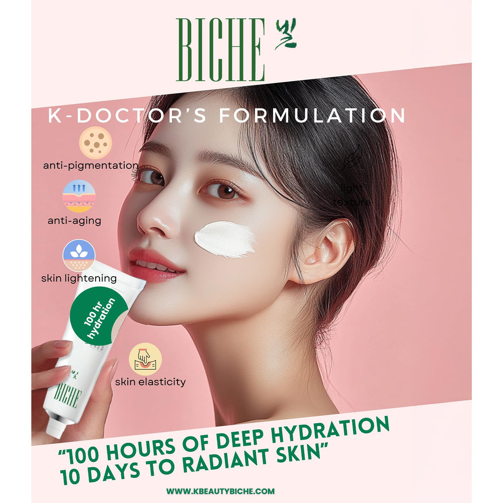 BICHE Glutathione and Tranexamic Acid focus with subtle glow potential.