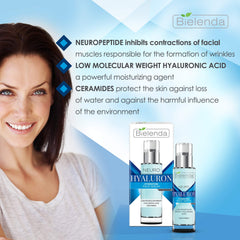 Bielenda Neuro Hyaluron Serum packaging box highlighting premium skincare benefits.