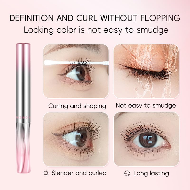 Biewals Iron Wand Mascara demonstrating lash lengthening effect on lashes.