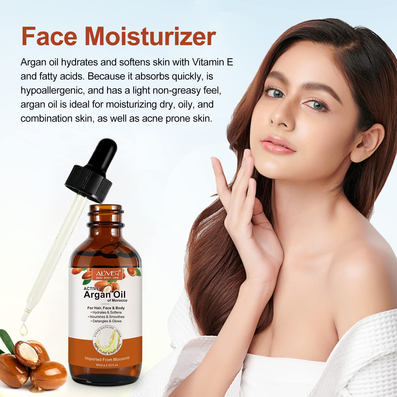 Bieyoc Argan Oil on skin for moisturization and smooth texture.