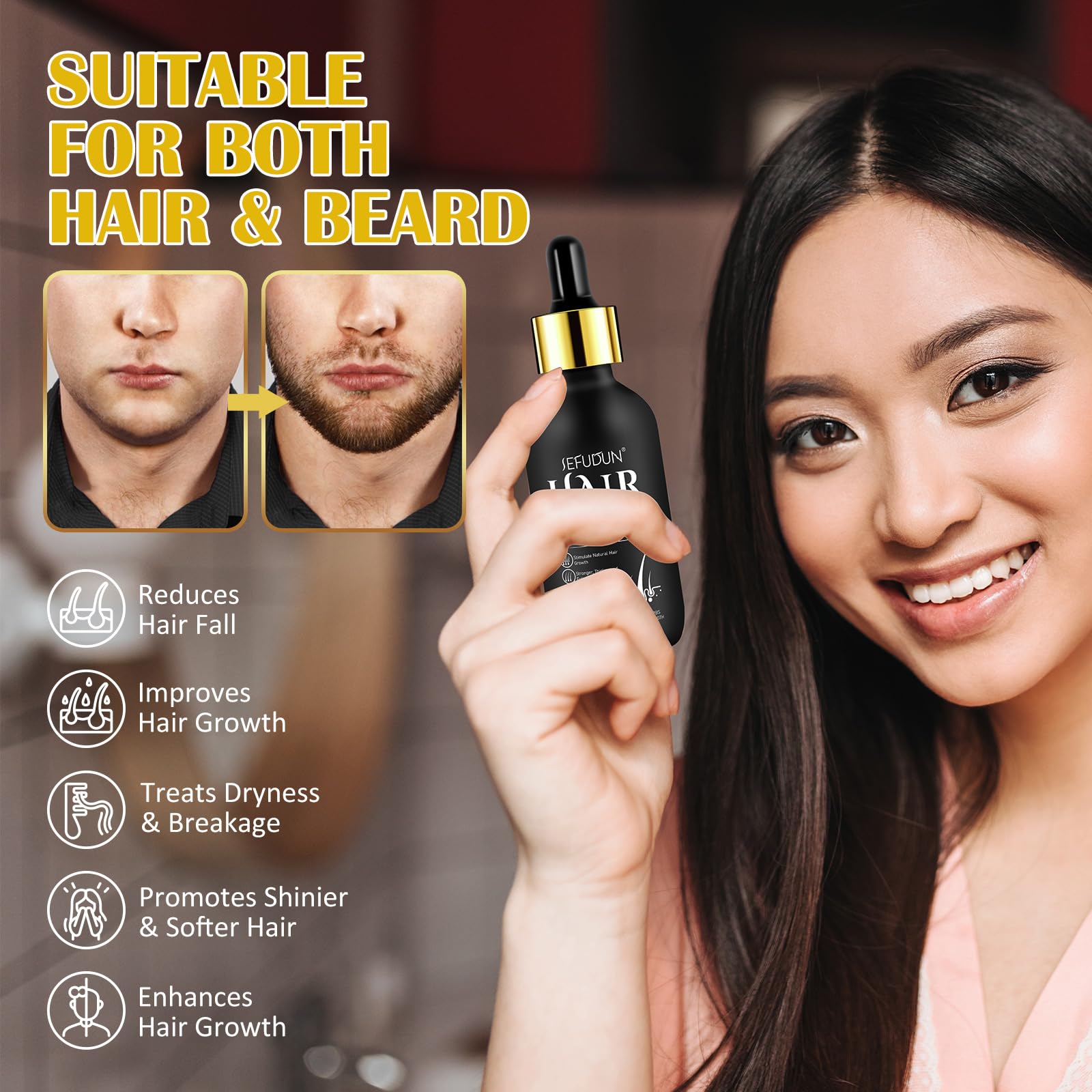Bieyoc Minoxidil Growth Serum label detail with ingredients and directions.