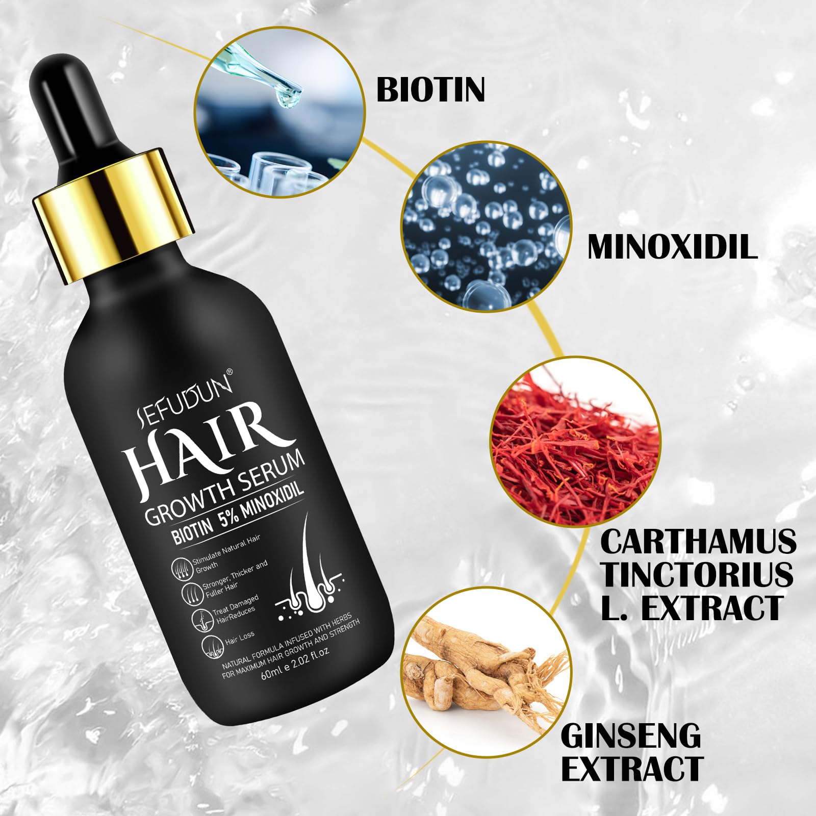 Bieyoc Minoxidil Growth Serum on scalp during application for targeted care.