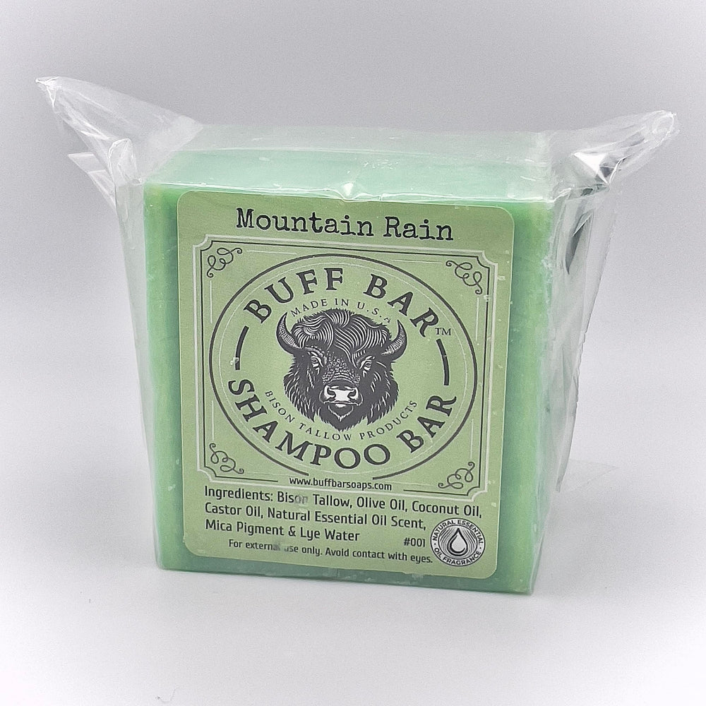 Natural ingredients banner: bison tallow and vitamins nourish while cleansing hair