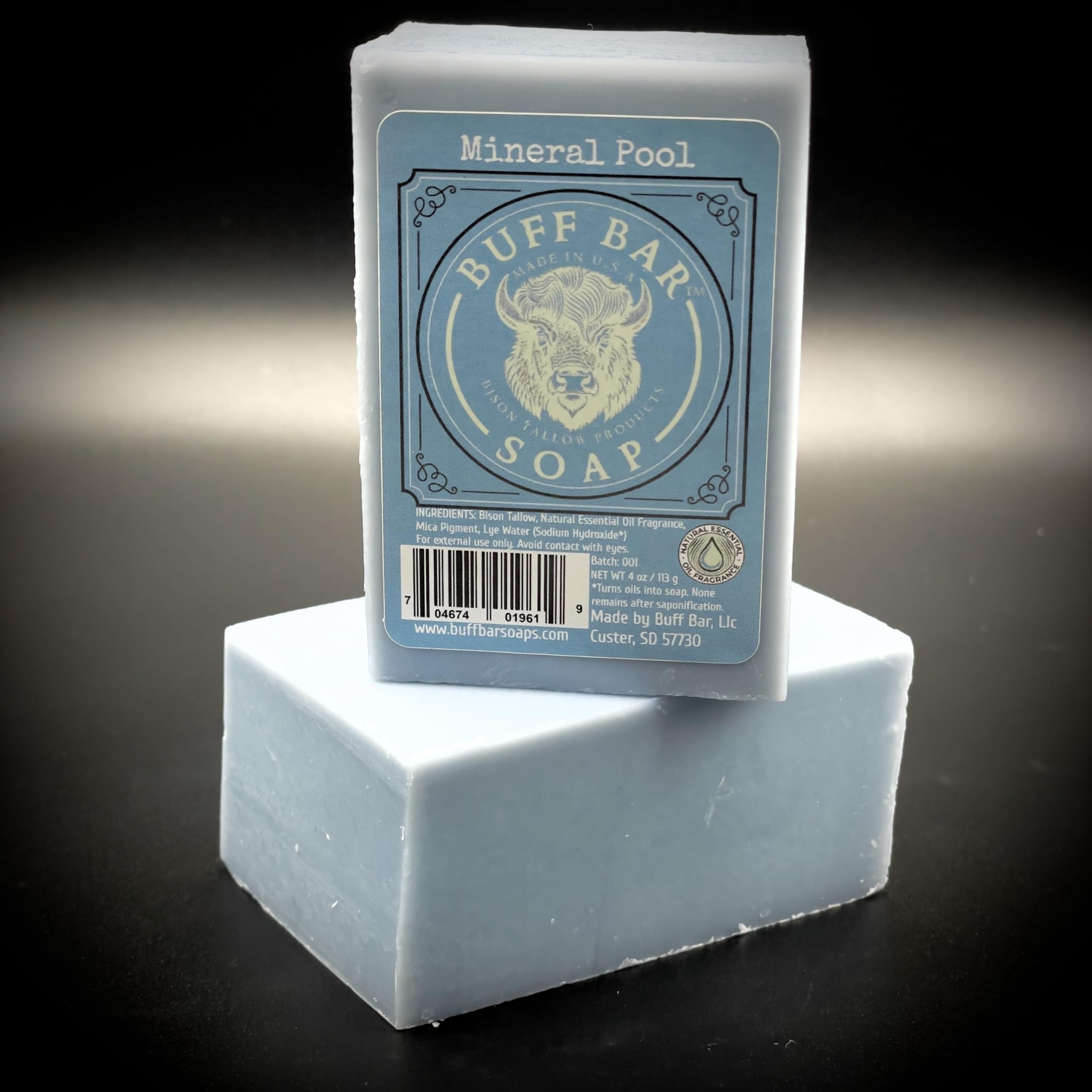 Big Crazy Buffalo soap on tile shows rustic handcrafted quality