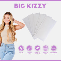 Big Kizzy application tab on extension weft for secure, quick reattachment.