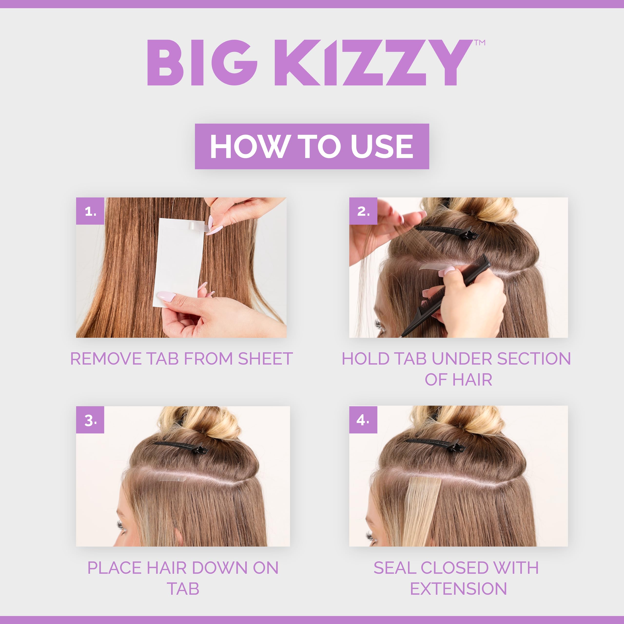 Big Kizzy replacement tab on weft for easy re-tacking.