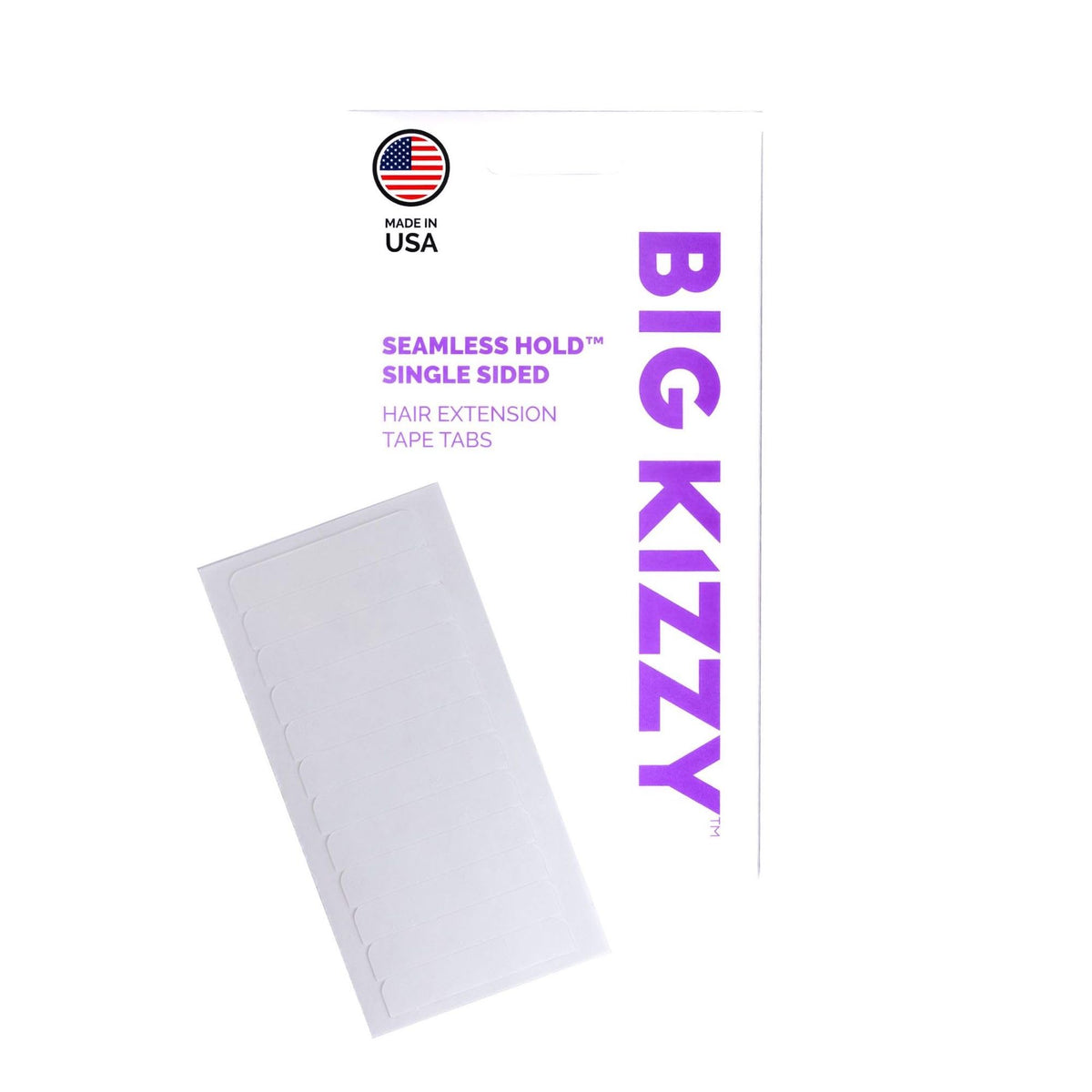 Big Kizzy tab closeup showing strong adhesive for extensions.