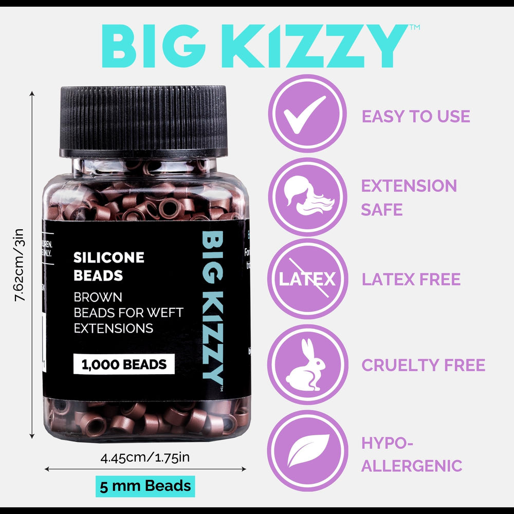 Big Kizzy beads with brown lining blend on brunette hair for invisibility.