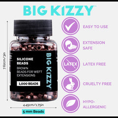 Big Kizzy beads with brown lining blend on brunette hair for invisibility.