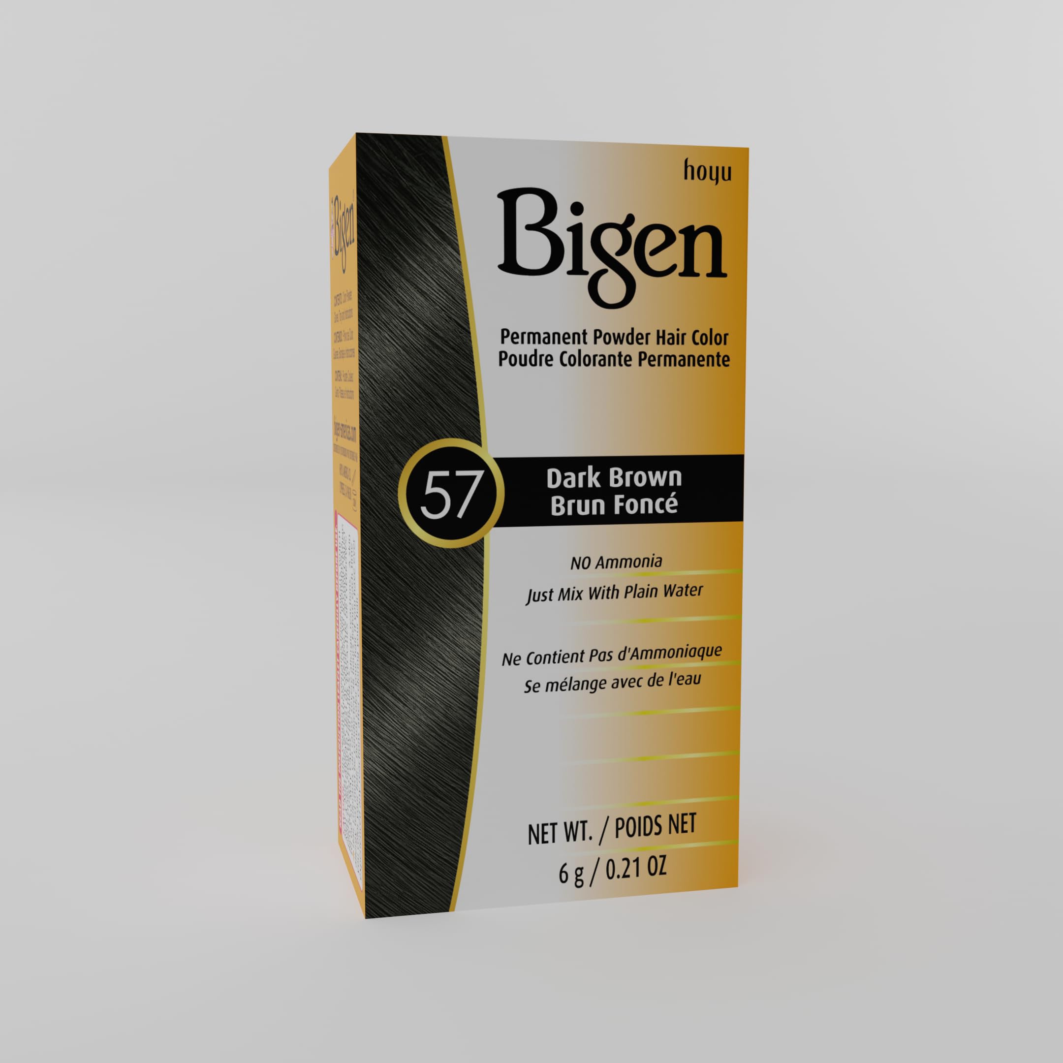 Bigen 57 dark brown powder ammonia-free formula label