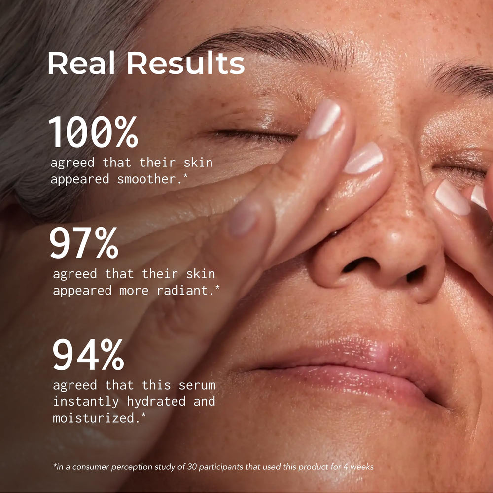 Bigger Than Beauty serum texture on skin demonstrating fast absorption and a silky finish.