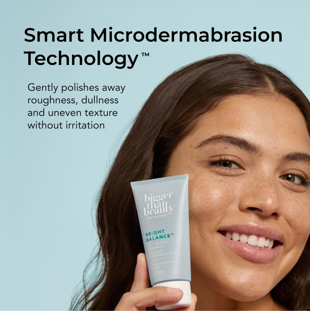 Bigger Than Beauty Bright Balance application showcases a spa-like massage on skin.