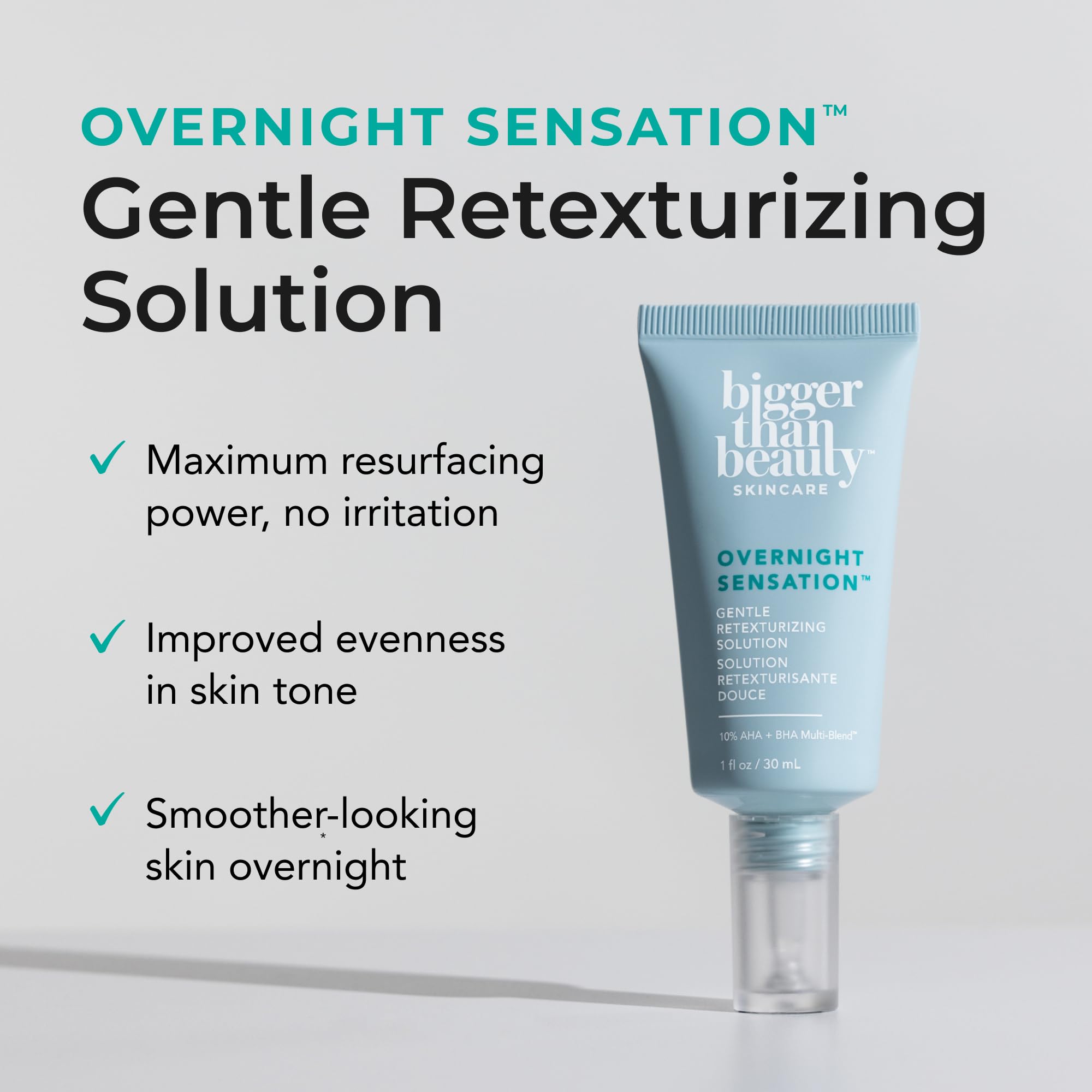Bigger Than Beauty Overnight Sensation applied to hand showing gentle exfoliation.