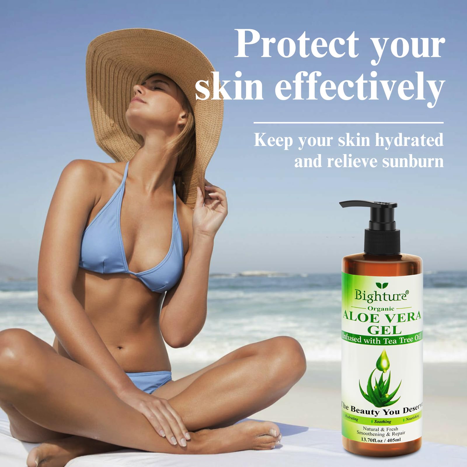 BIGHTURE Aloe Vera Gel after sun exposure for cooling hydration