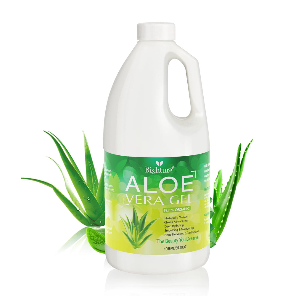 BIGHTURE Aloe Vera Gel bottle showing pure, soothing formula for skin