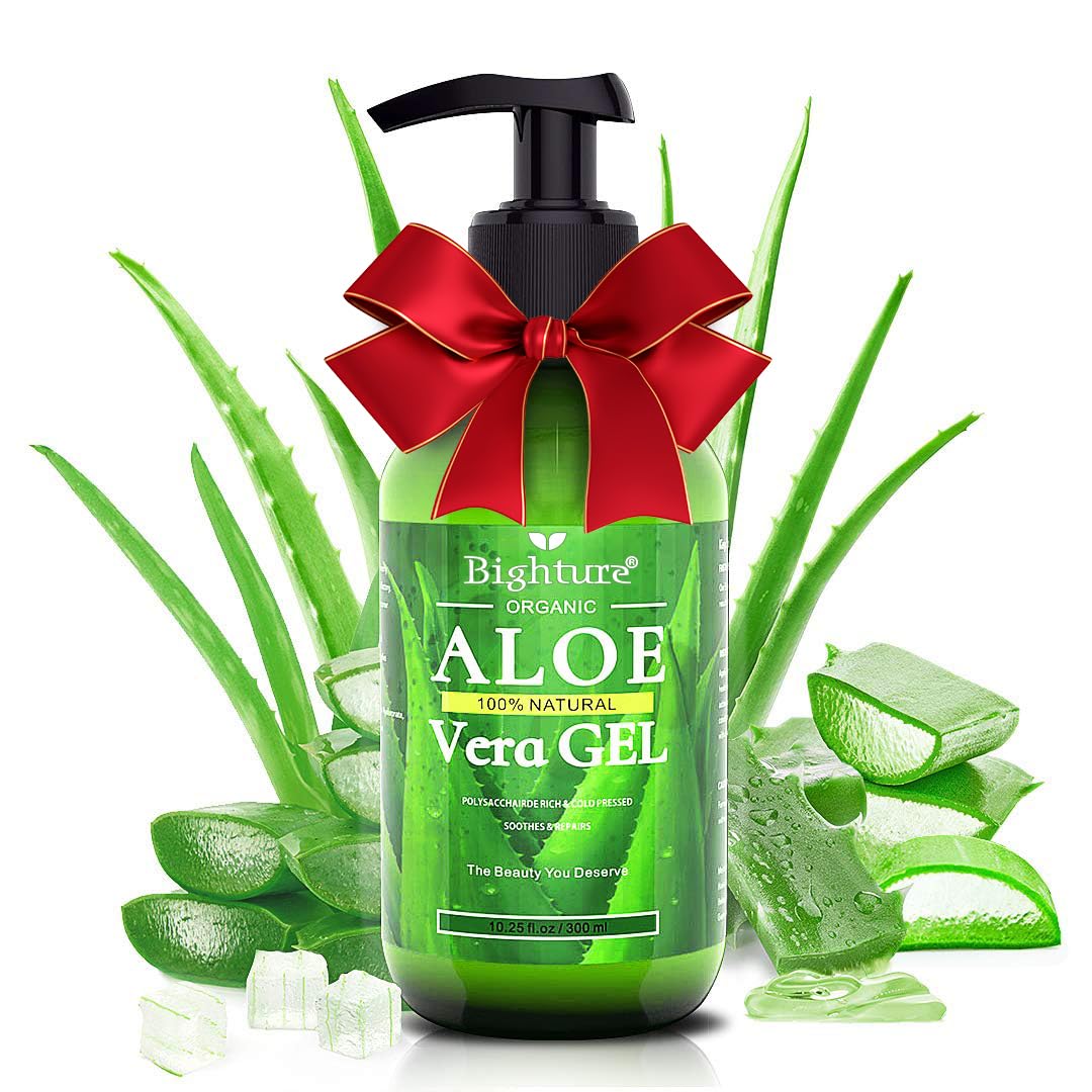 BIGHTURE Aloe Vera Gel bottle on a clean surface, ready for daily skin care.