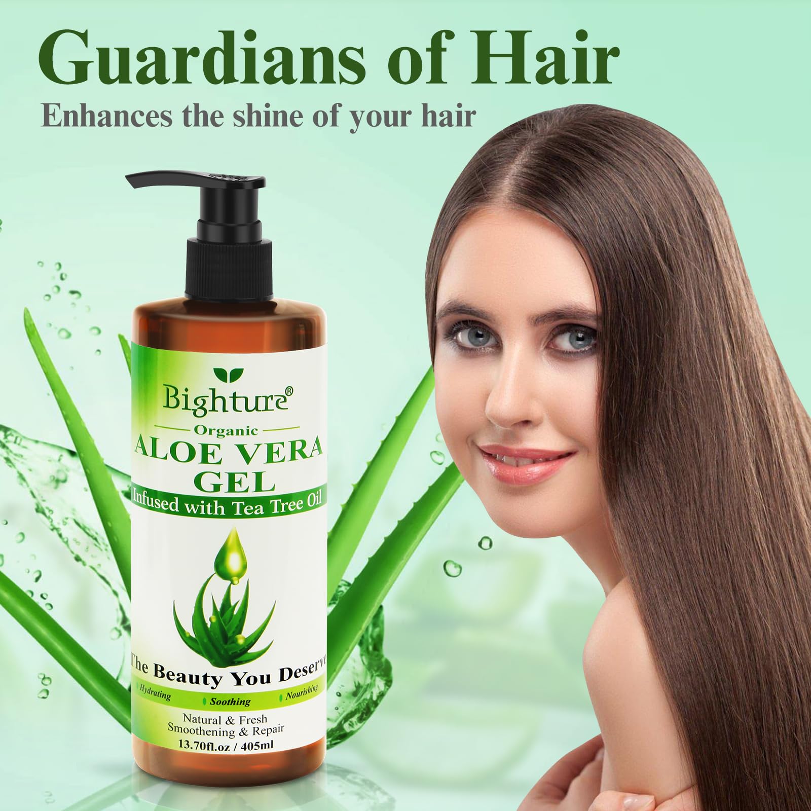 BIGHTURE Aloe Vera Gel used for hair care to reduce frizz and add softness