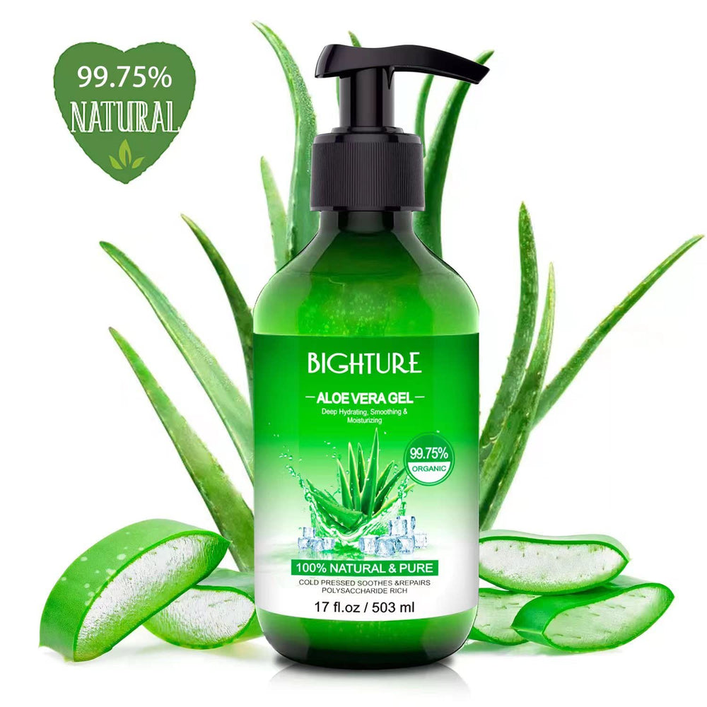 BIGHTURE Aloe Vera Gel being applied to skin demonstrates daily soothing use.