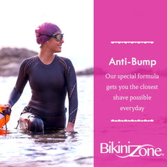 Bikini Zone anti-bump shave gel clear formula visible during shaving