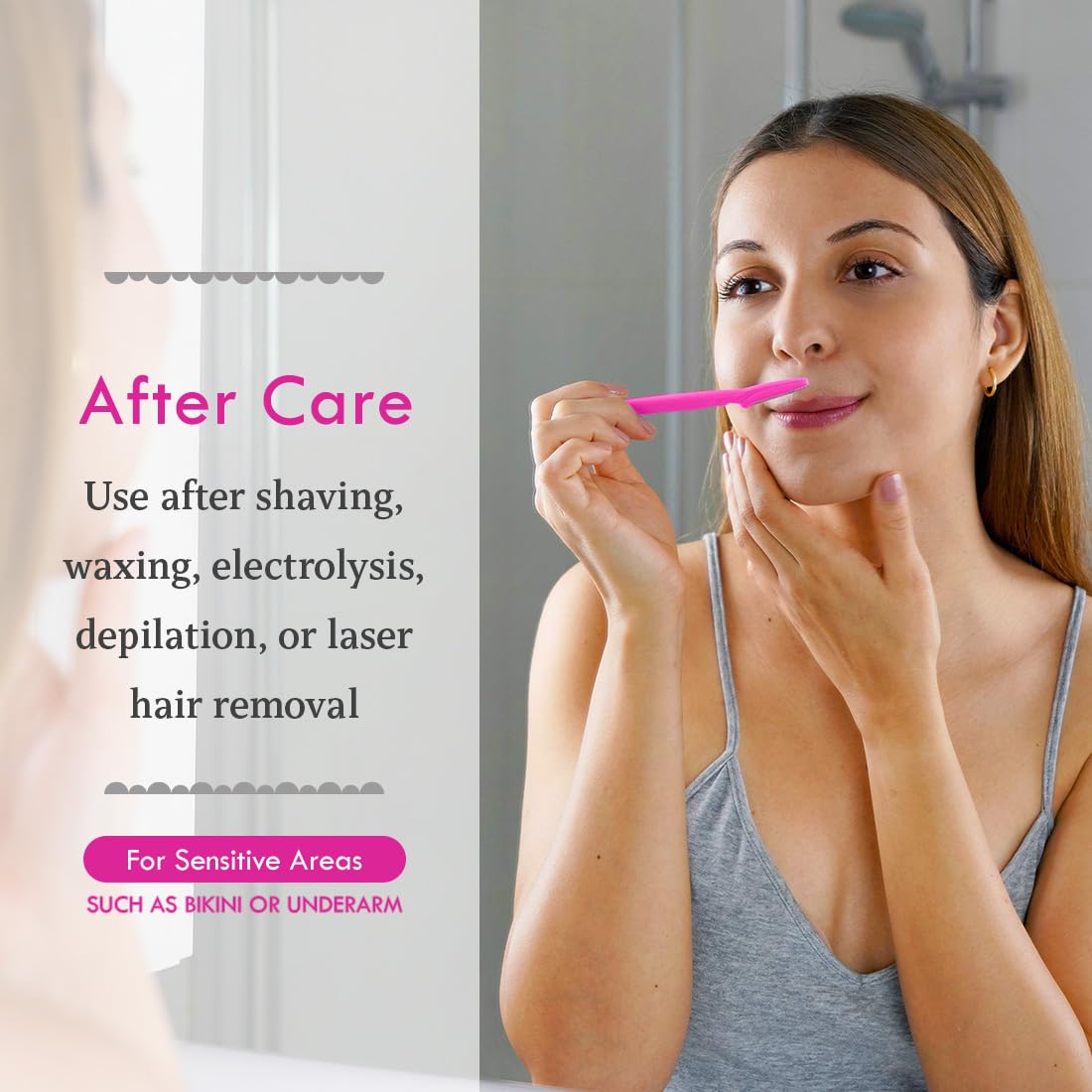 Cooling gel texture applied to skin after shaving for instant relief
