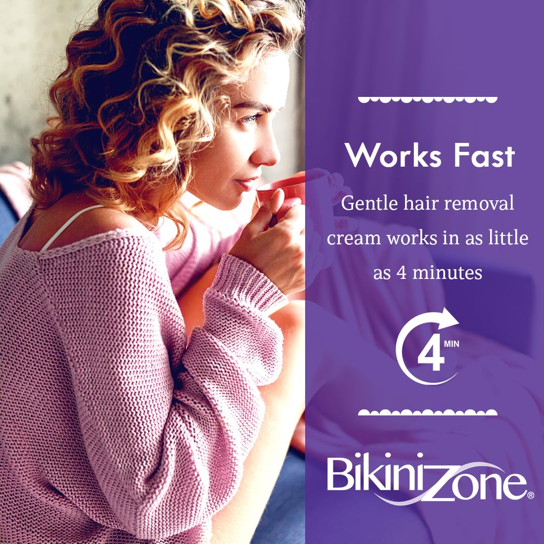 Bikini Zone crème remover 2 oz tube for compact, travel-friendly at-home use.